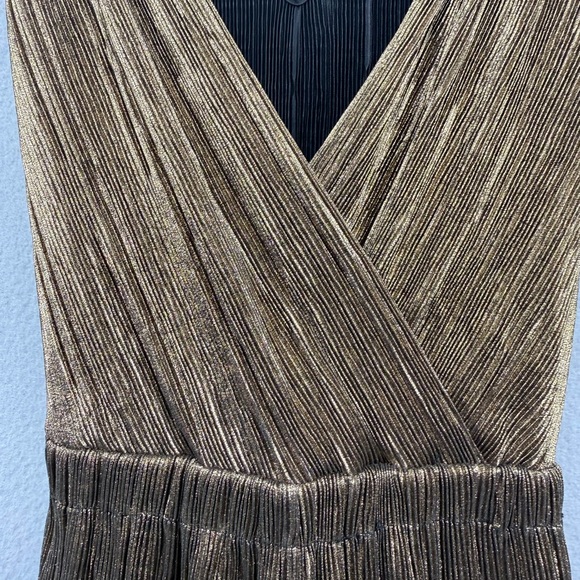 Anthropologie Vanessa Virginia Pont Neuf Gold Metallic Jumpsuit Size XS Formal - Picture 7 of 16